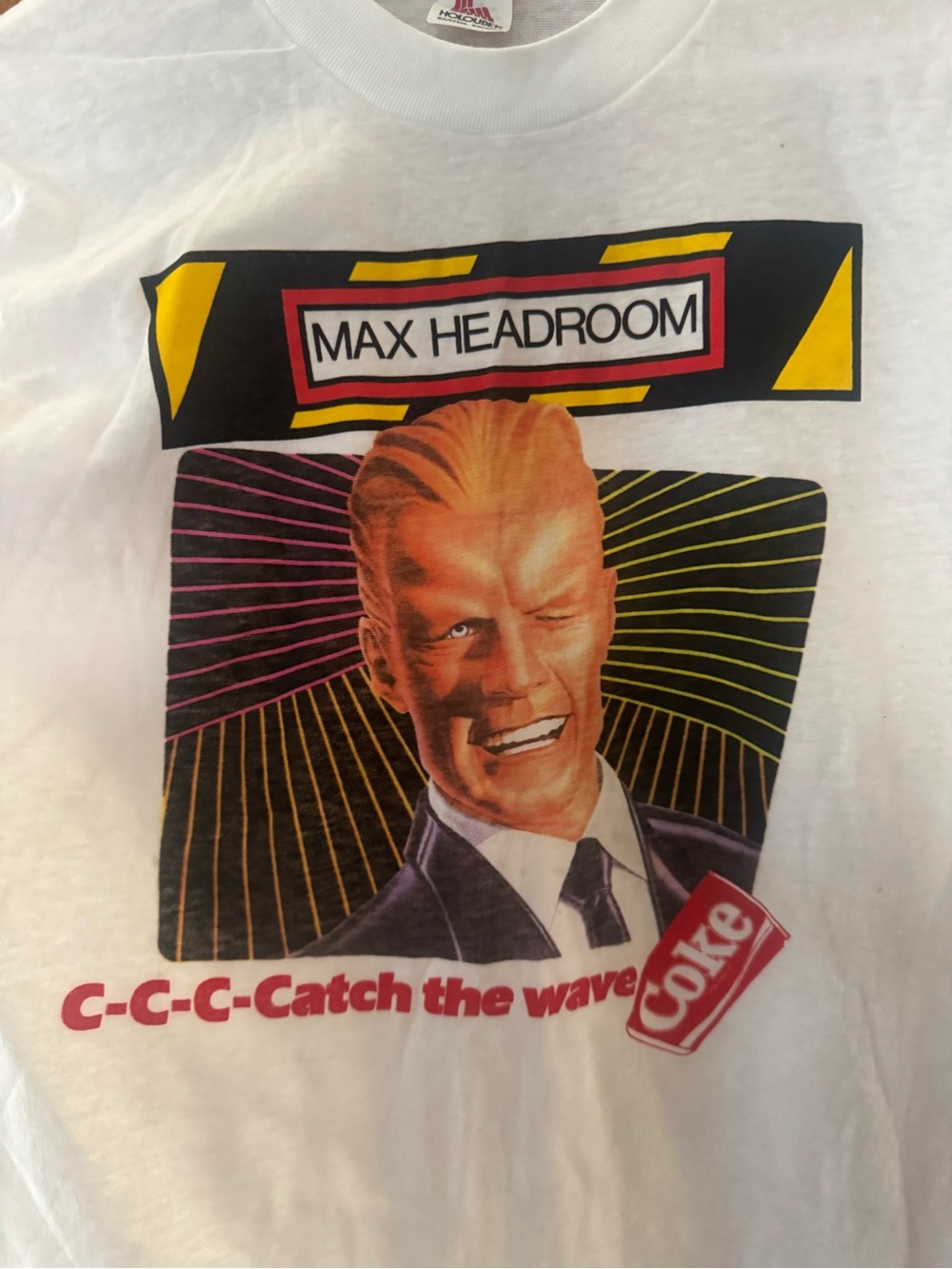 Vintage Max Headroom White Graphic Tee - Coke "Catch the Wave"